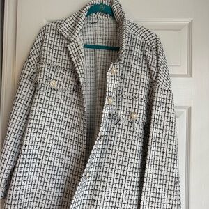 SHEIN Black & White Tweed-Style Button Jacket